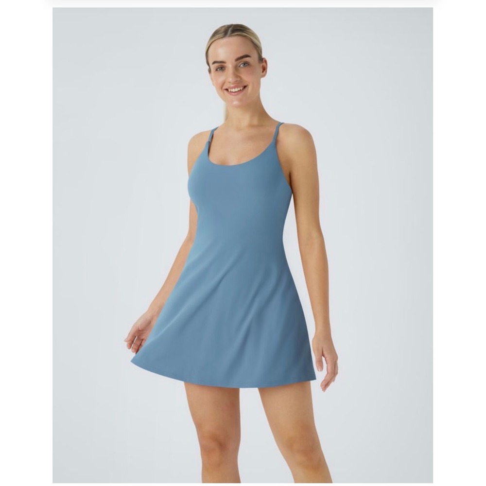 Halara Everyday Activity Dress Blue Medium Built-in Shorts Pocket Tennis Golf